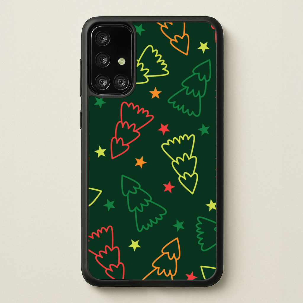 Colourful Christmas Tree Outlines Pattern Galaxy A71 Case