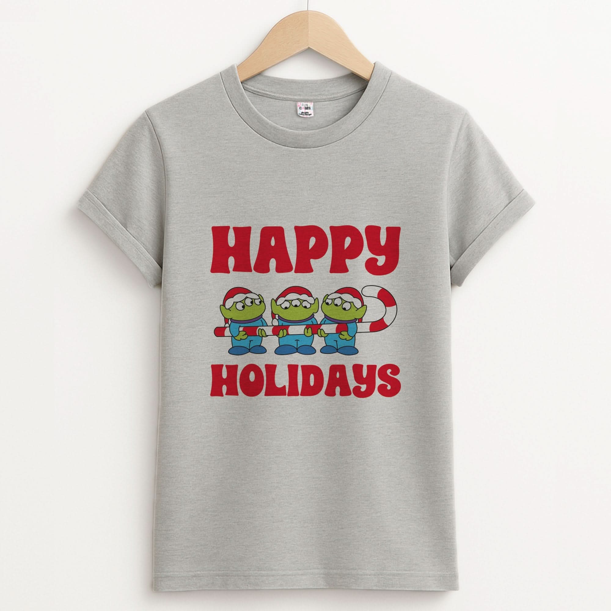 Happy Holidays Cute Green Aliens Unisex Grey T-Shirt