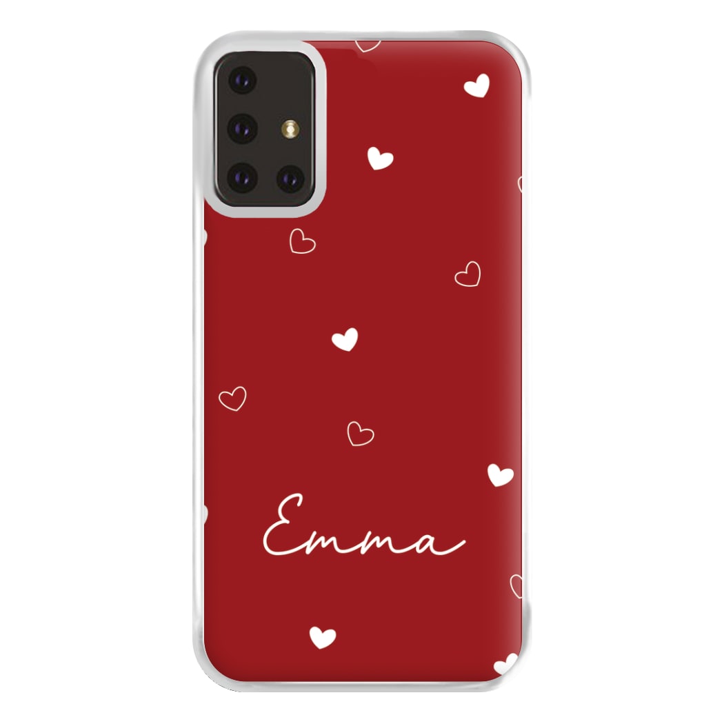 Red Hearts And Outlines Personalised Name Galaxy A71 Case