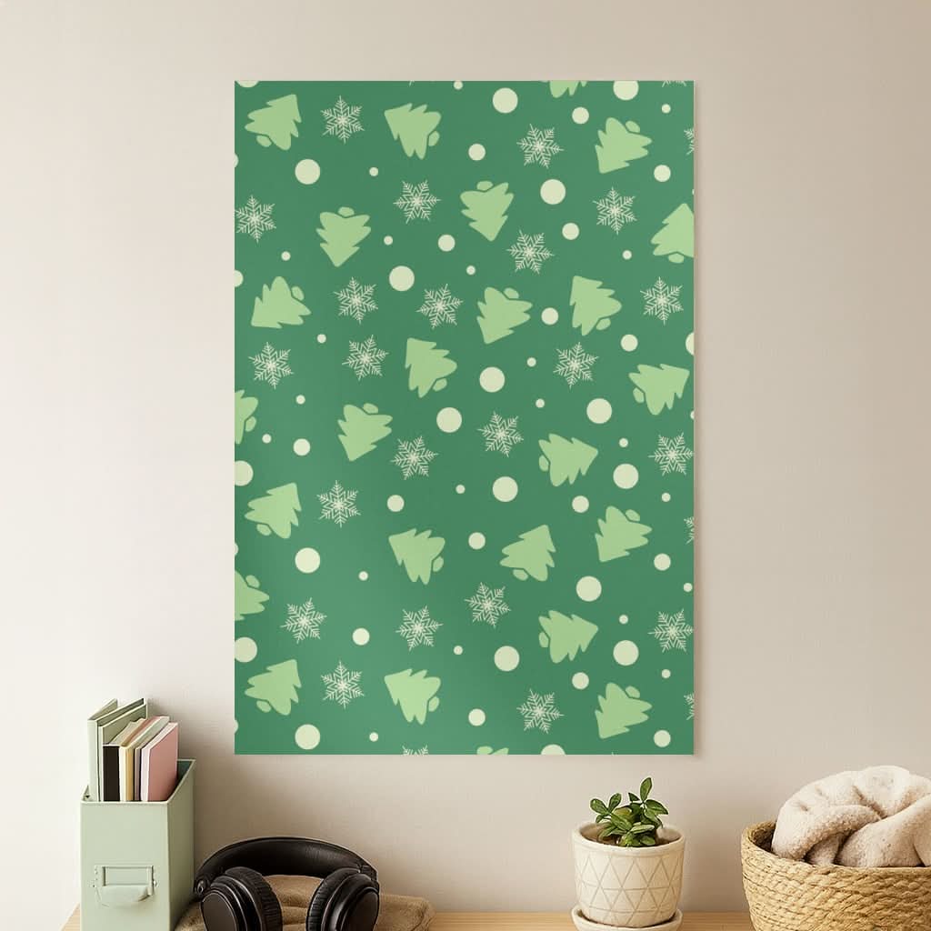 Cartoon Christmas Trees And Snowflakes Pattern Poster