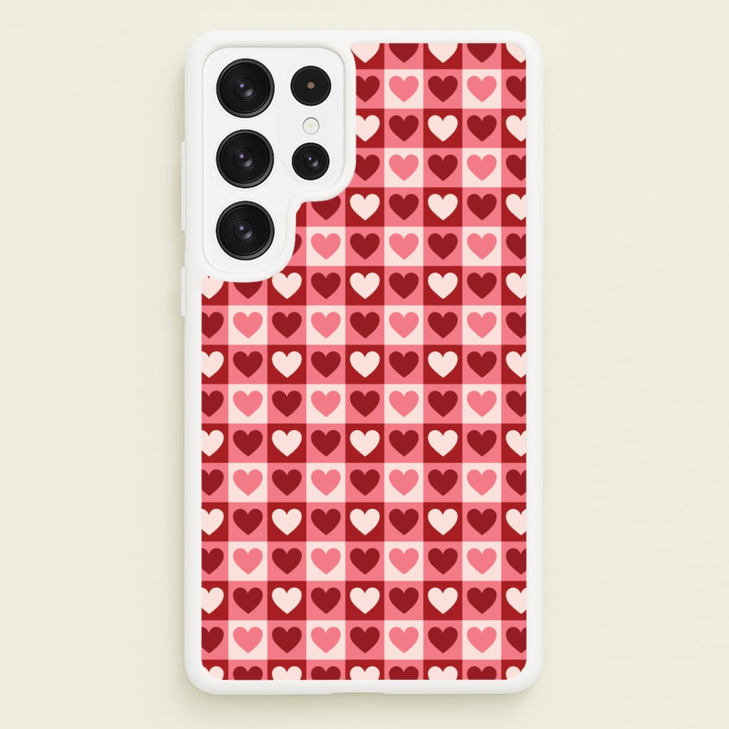 Pink Tartan Love Hearts Pattern Galaxy S23 Ultra Case