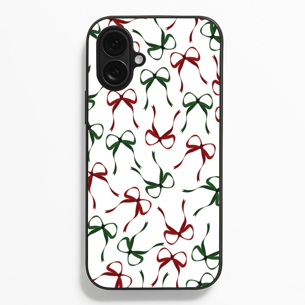 Red And Green Coquette Christmas Bows Pattern iPhone 16 Plus Case