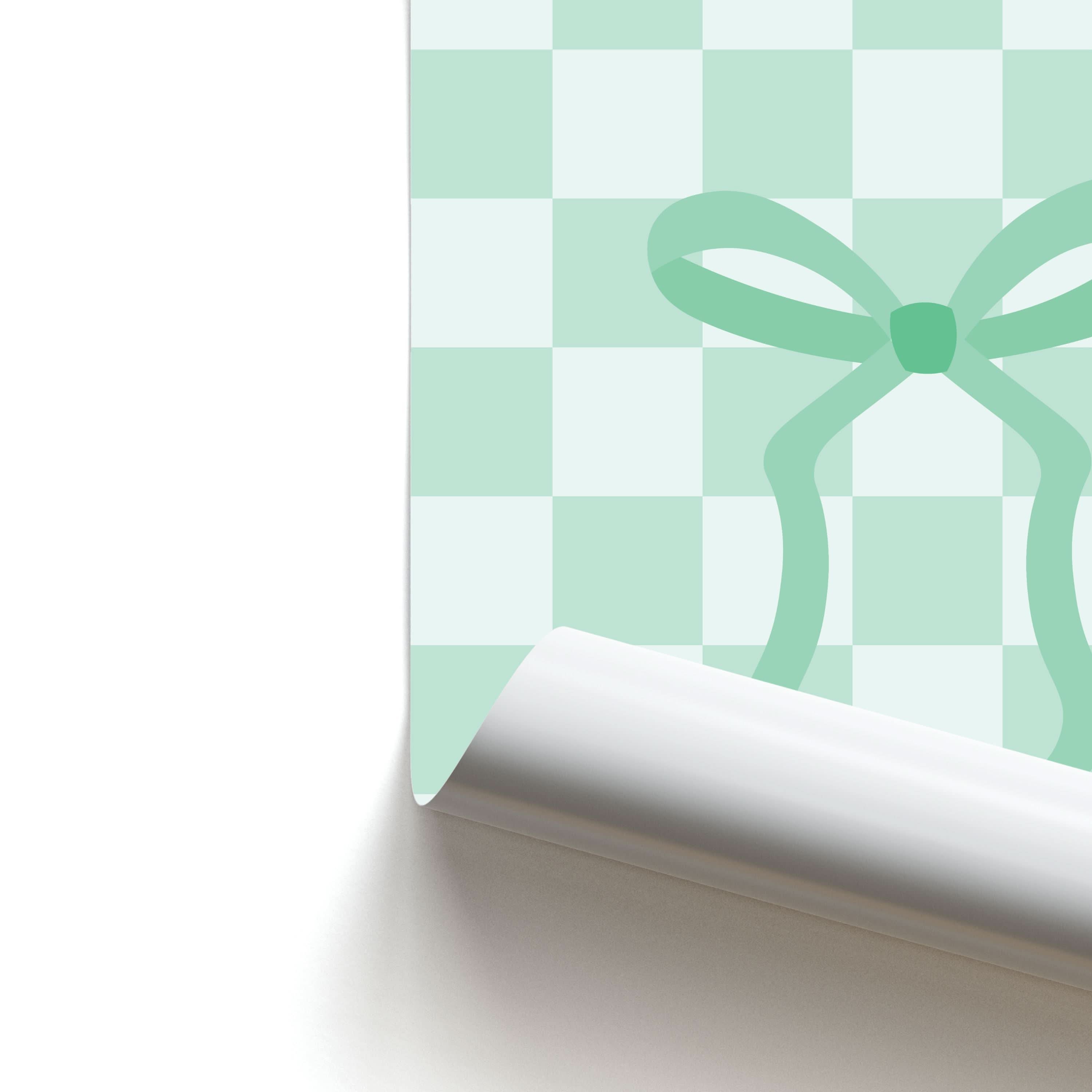 Checkered Coquette Bow Cyan Poster