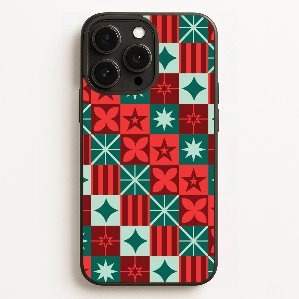 Geometric Square Christmas Pattern iPhone 16 Pro Case