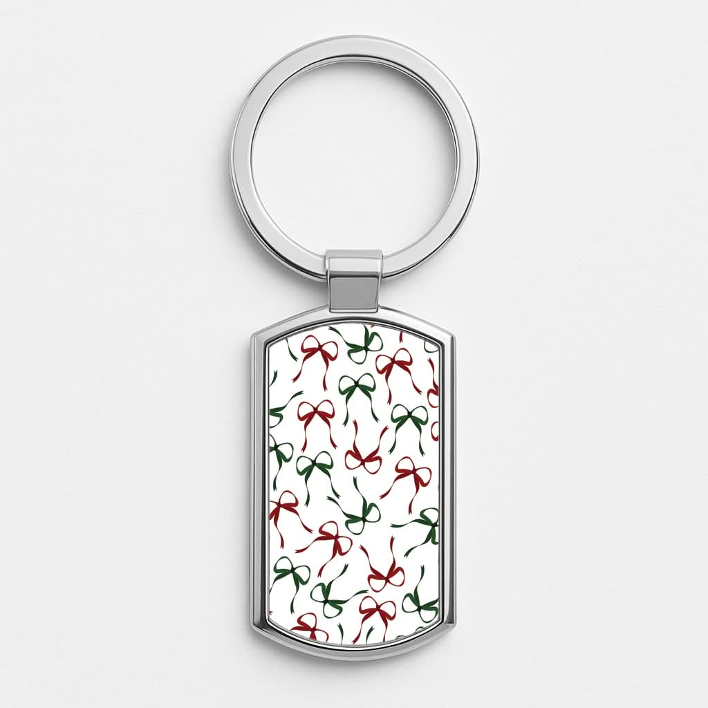 Red And Green Coquette Christmas Bows Pattern Luxury Keyring