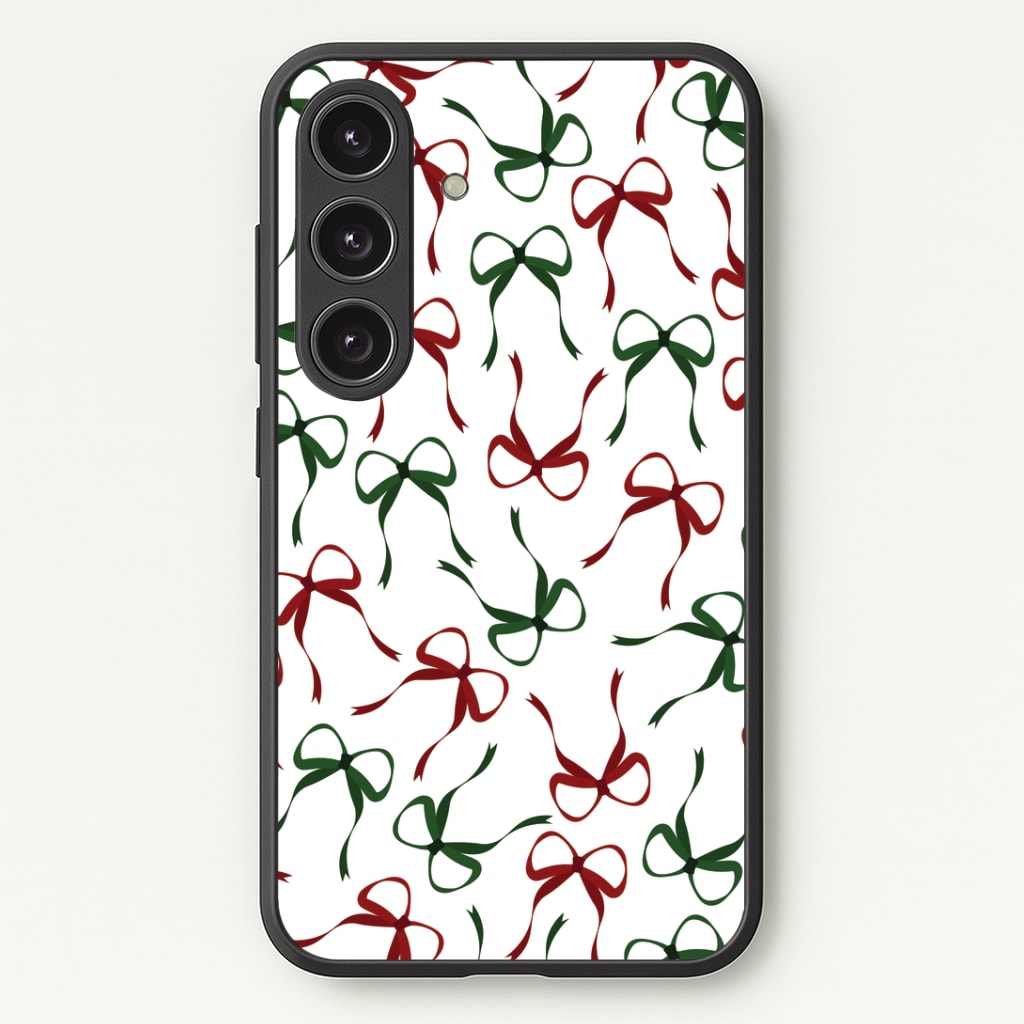 Red And Green Coquette Christmas Bows Pattern Galaxy S25 Case