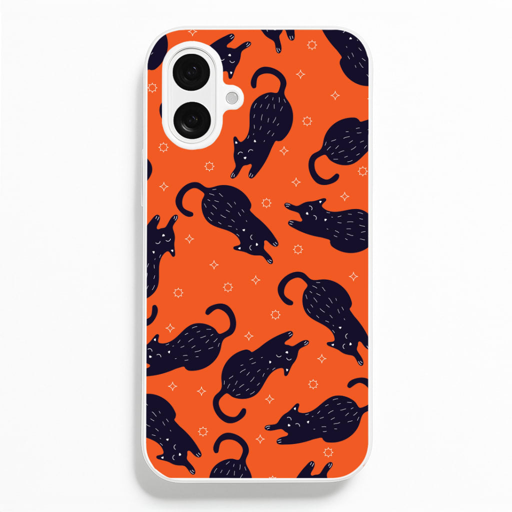 Black Cats And Stars Pattern iPhone 16 Plus Case