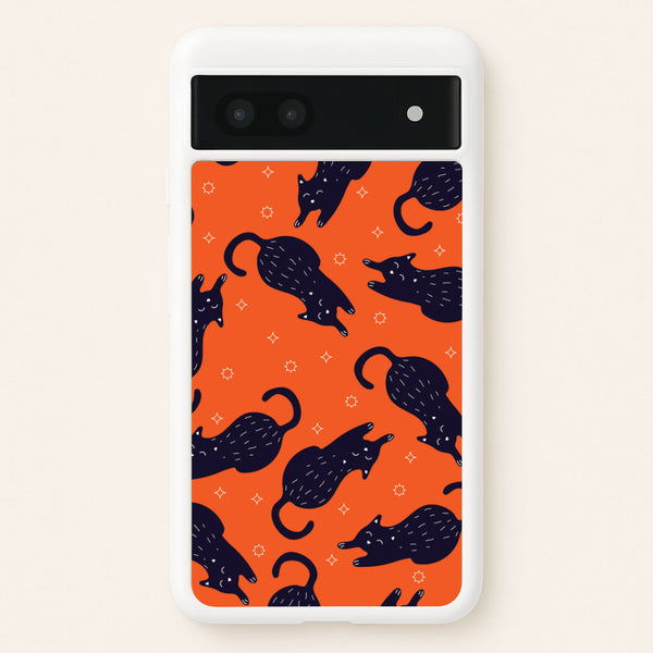 Black Cats And Stars Pattern Google Pixel 6a Case