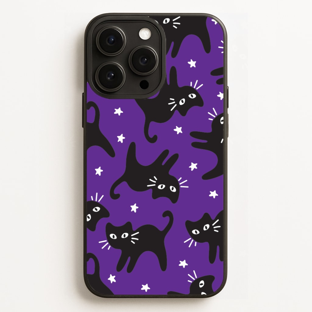 Cartoon Black Cats And Stars Pattern iPhone 16 Pro Max Case