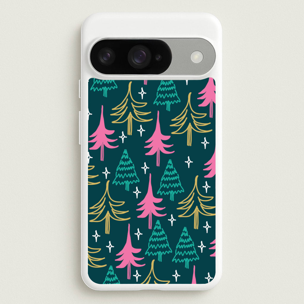 Colourful Sketched Christmas Trees Pattern Google Pixel 10 / 10 Pro Case