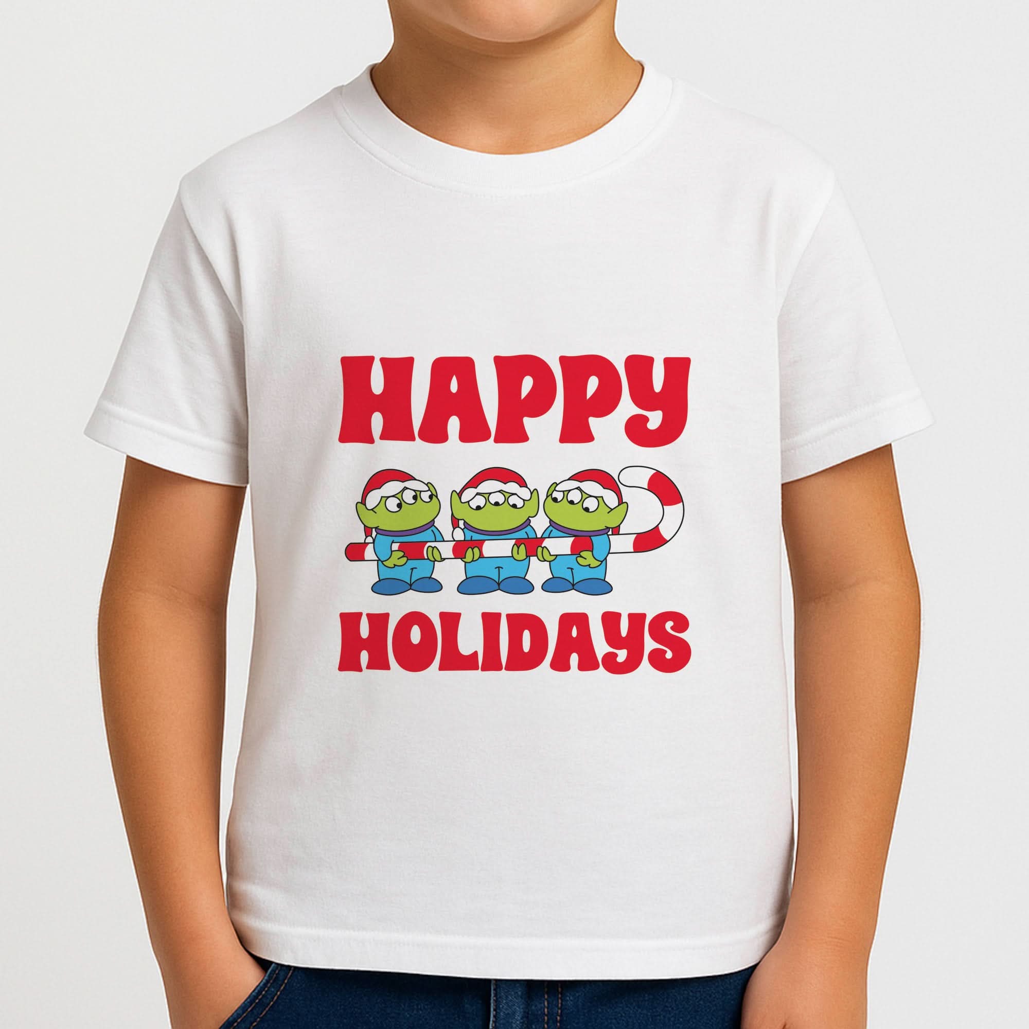 Happy Holidays Cute Green Aliens Boys T-Shirt