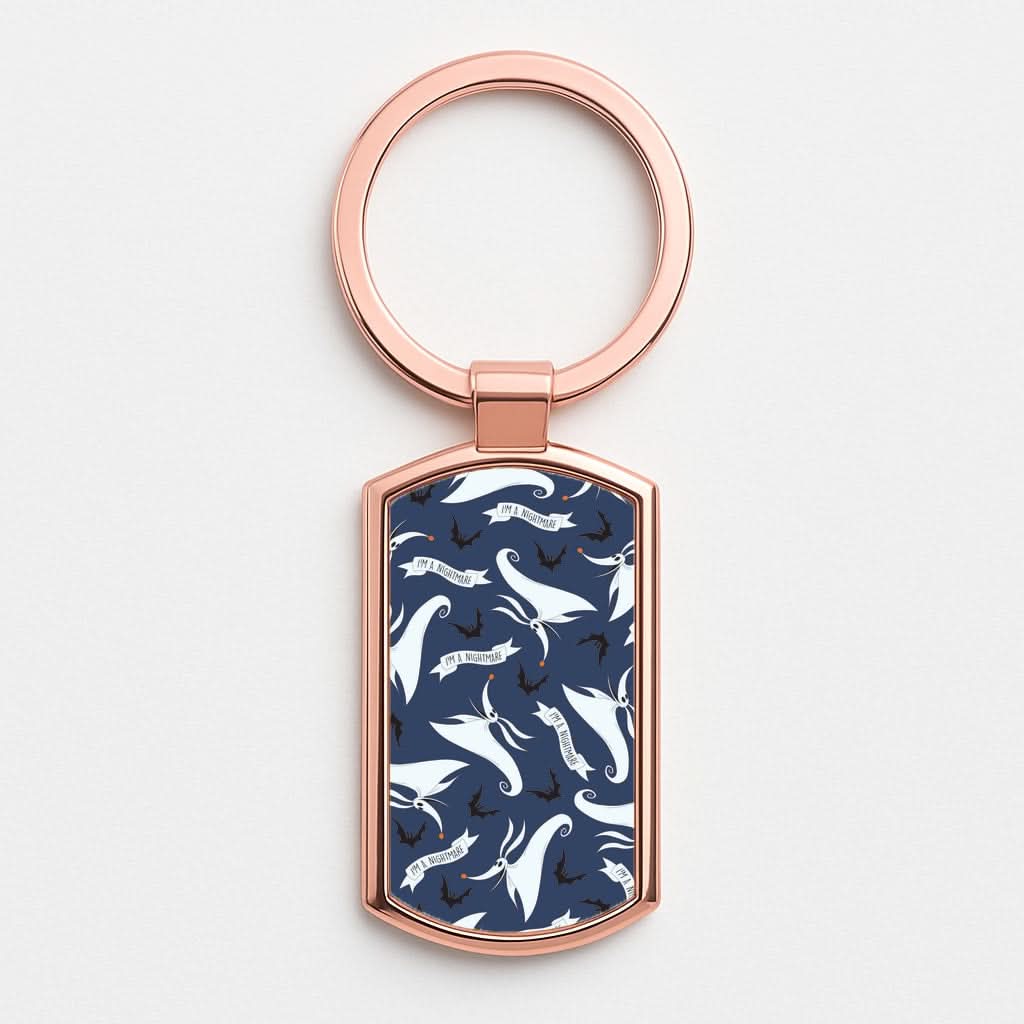 Skeleton Dog And Bats Pattern Rose Gold Keyring