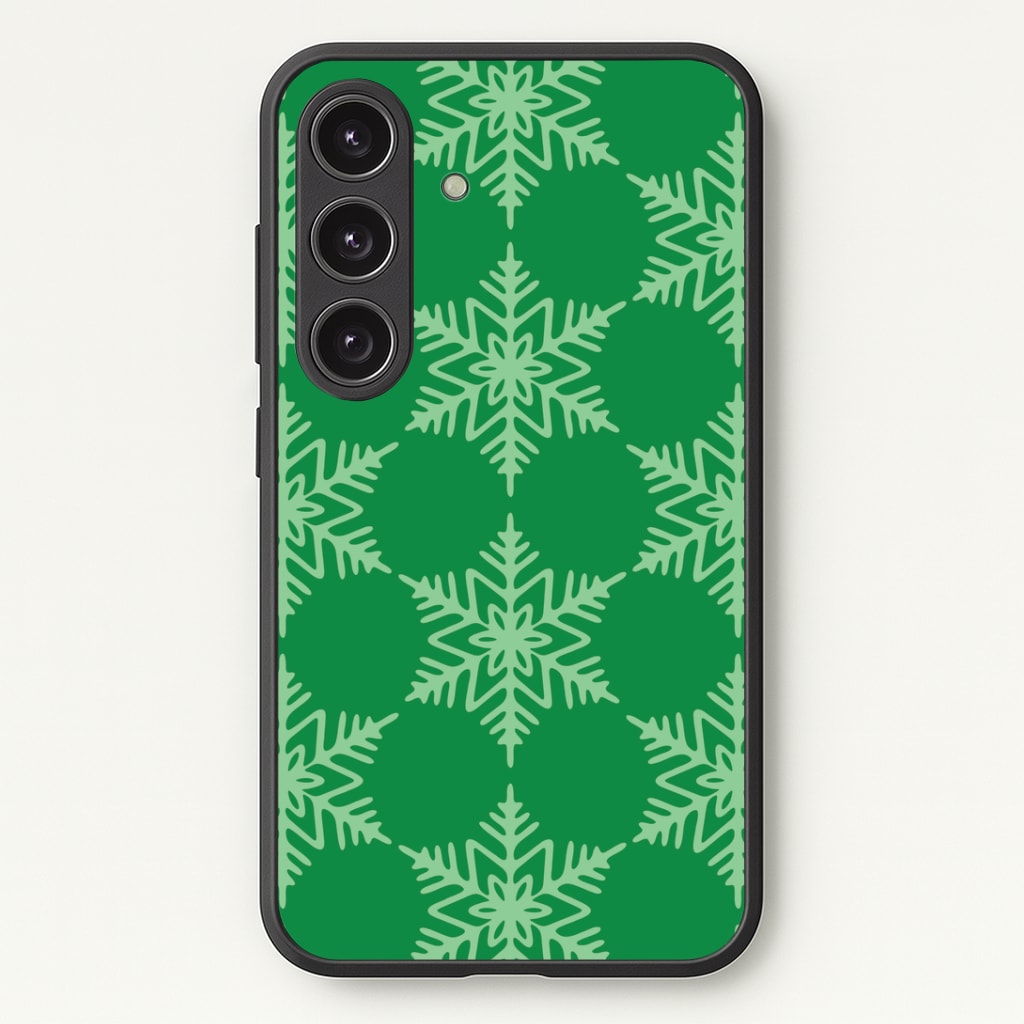 Green Giant Snowflakes Christmas Pattern Galaxy S25 Case