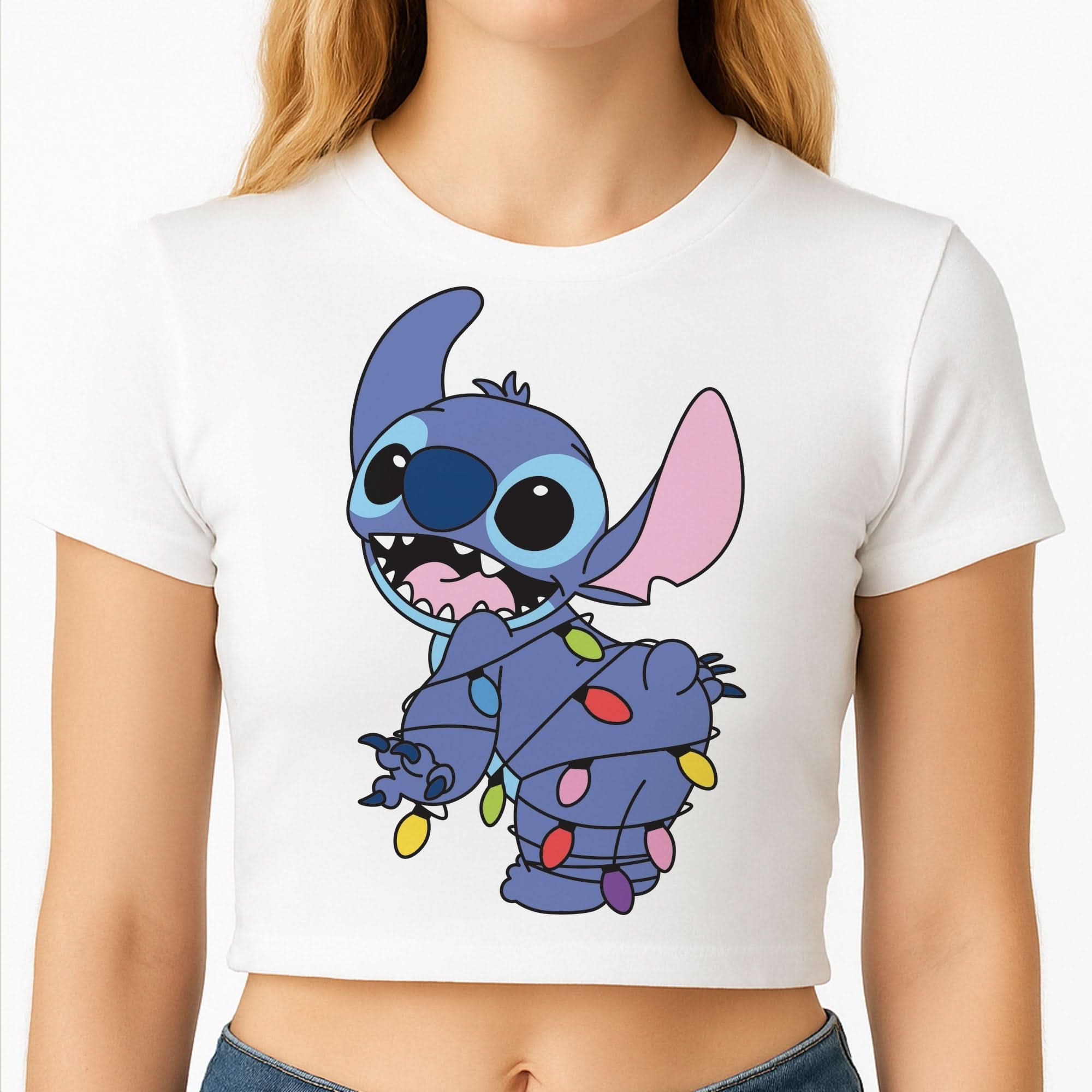 Cute Blue Alien Fairylights Crop Top