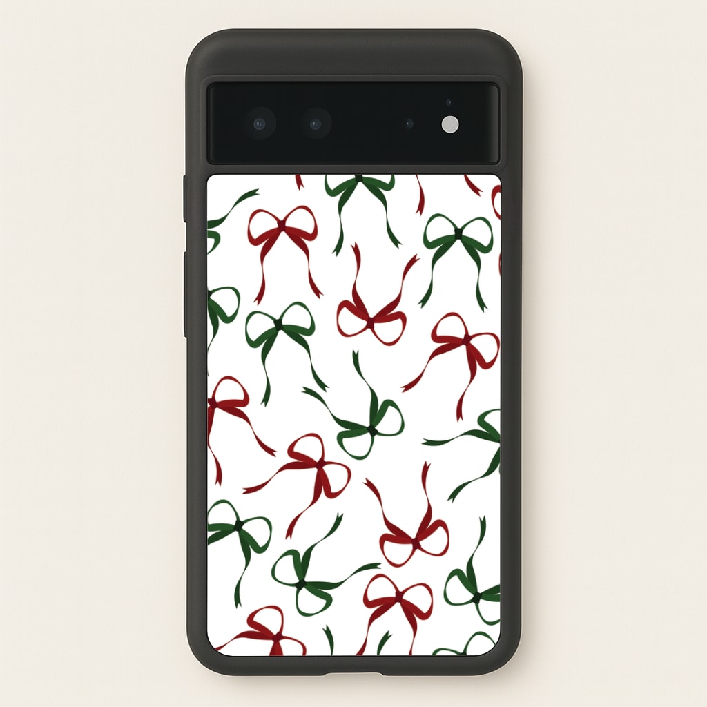 Red And Green Coquette Christmas Bows Pattern Google Pixel 6 Case