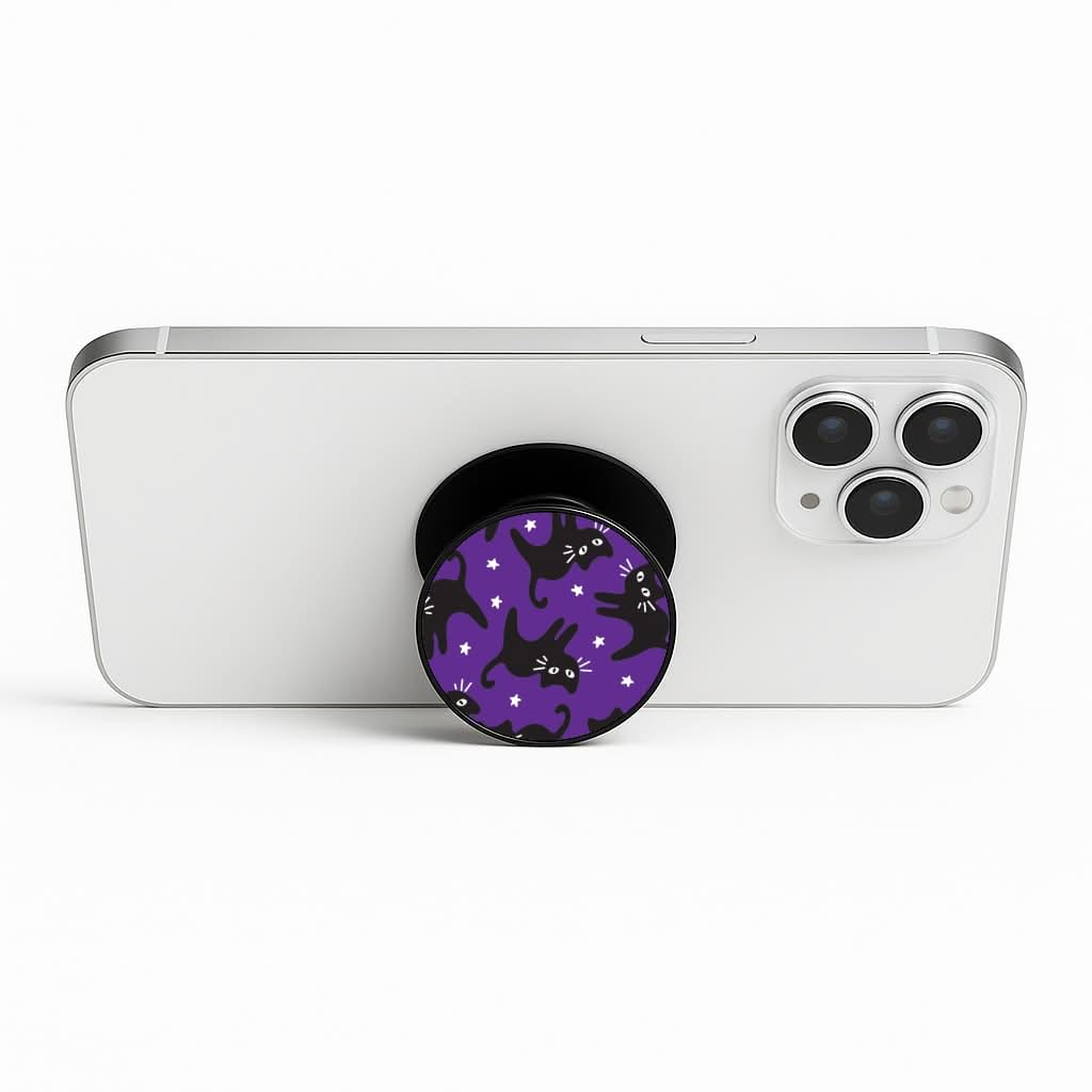Cartoon Black Cats And Stars Pattern Phone Stand