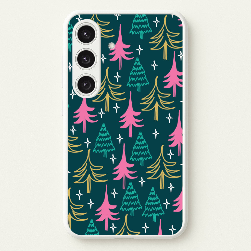 Colourful Sketched Christmas Trees Pattern Galaxy S25 Plus Case