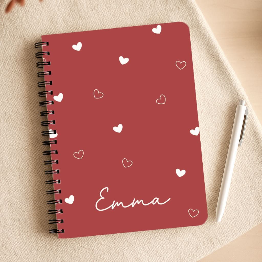 Red Hearts And Outlines Personalised Name Notepad