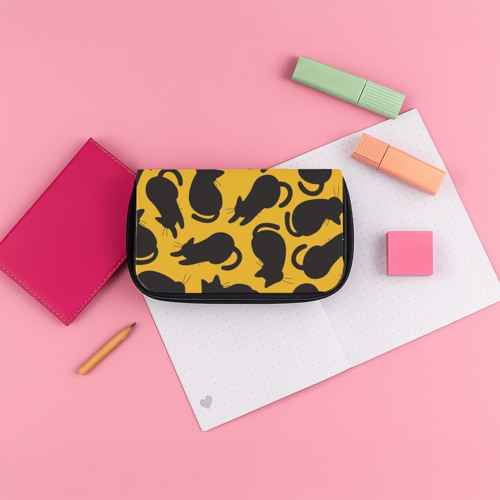 Black Cat Silhouettes Pattern Pencil Case
