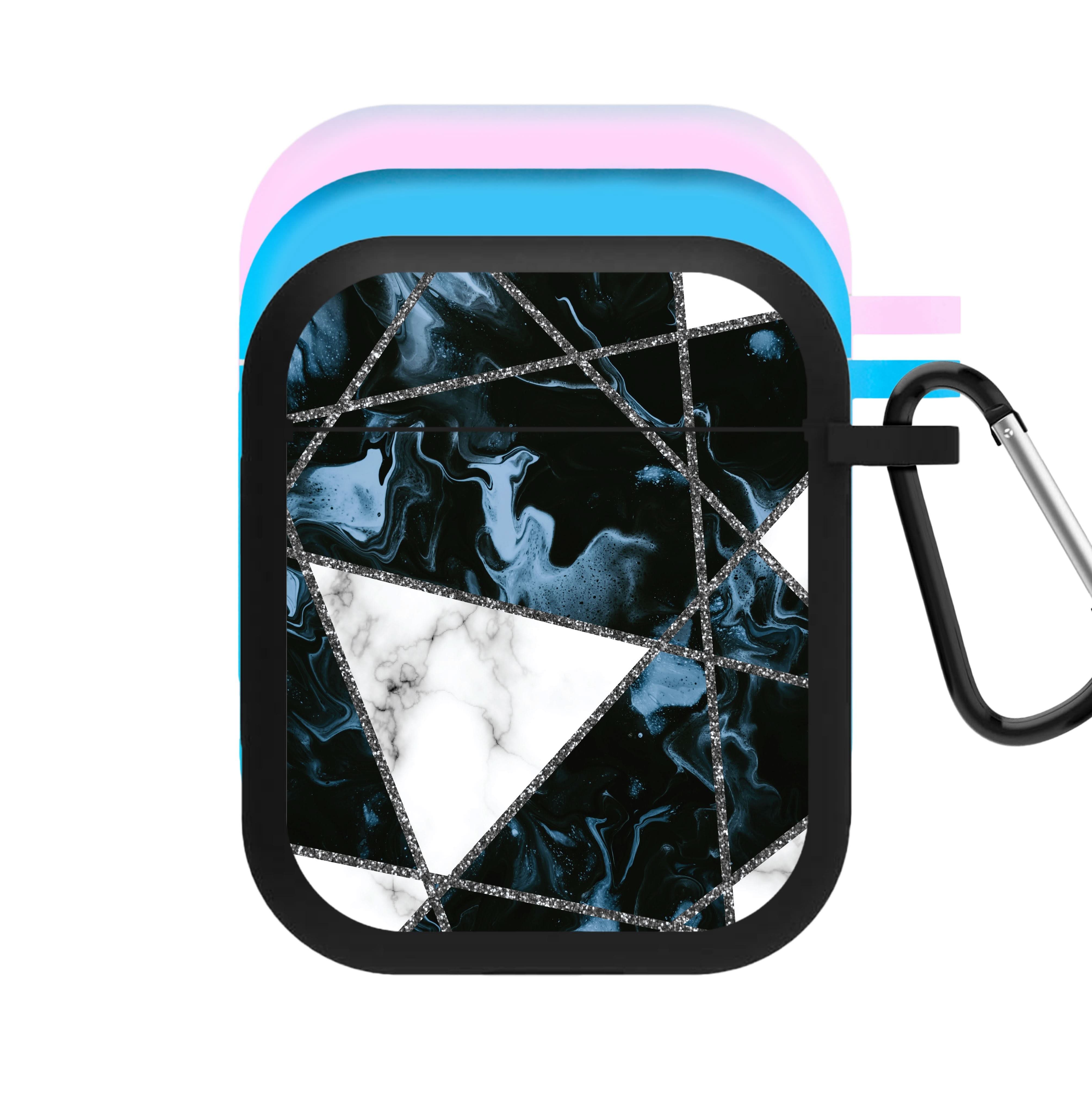 Dark Blue Marble And Silver Collage AirPods Case