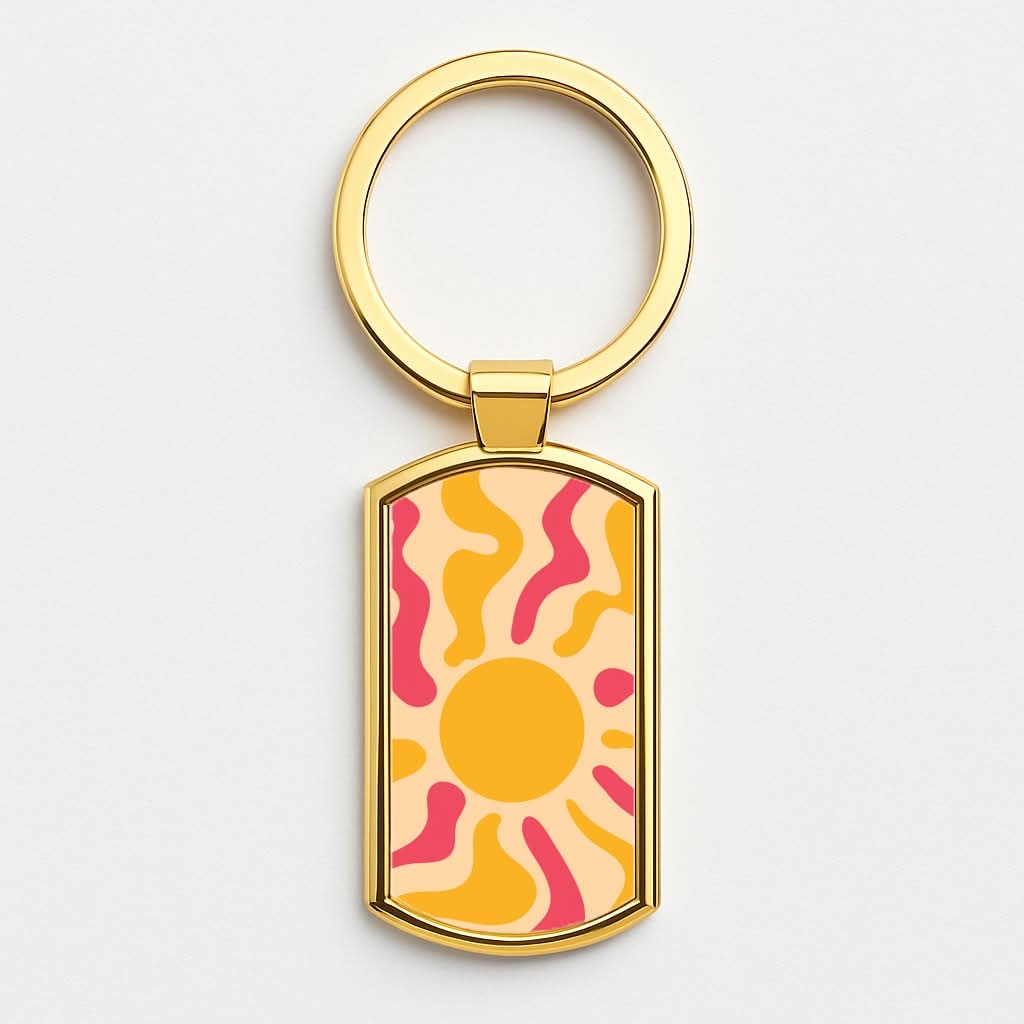 Yellow And Pink Abstract Sun Gold Keyring