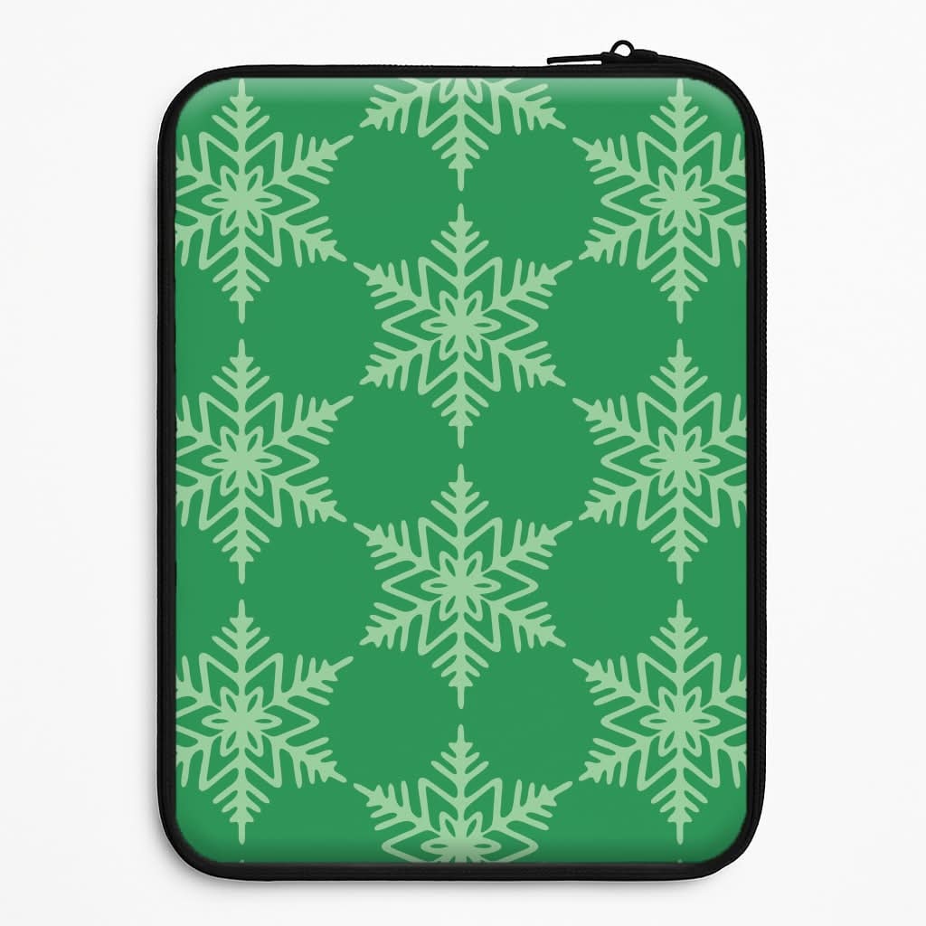 Green Giant Snowflakes Christmas Pattern Laptop Sleeve