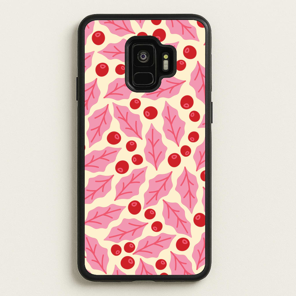 Pink Holly And Berries Pattern Galaxy S9 Case