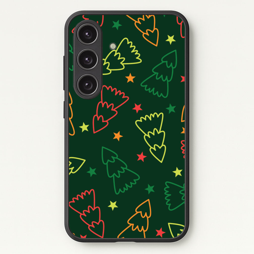 Colourful Christmas Tree Outlines Pattern Galaxy S25 Case