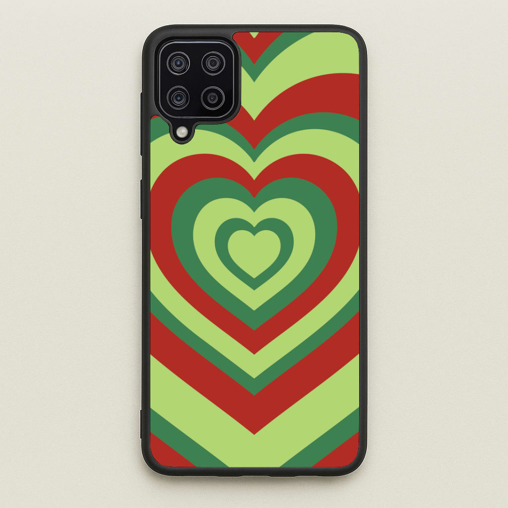 Red And Green Trippy Heart Christmas Pattern Galaxy A12 Case