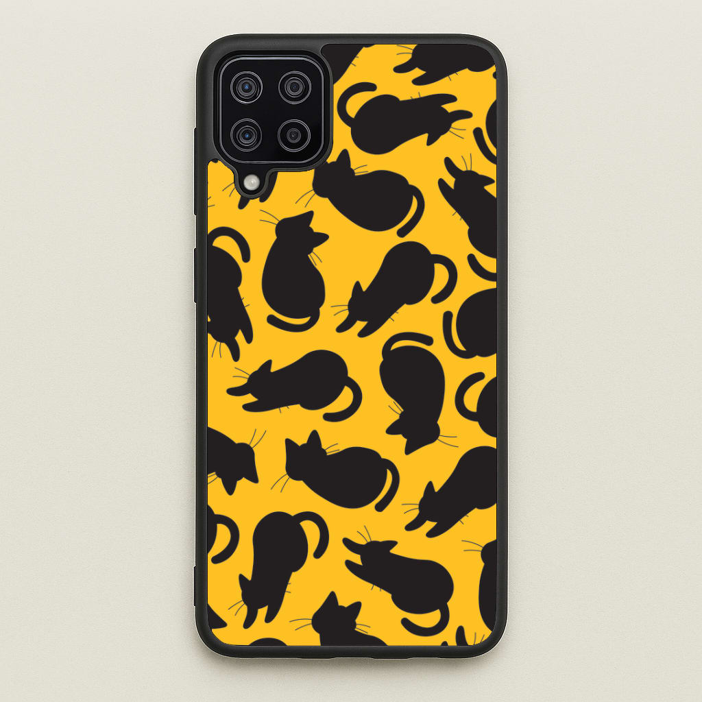 Black Cat Silhouettes Pattern Galaxy A12 Case