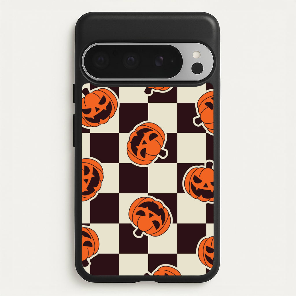Pumpkin Stickers Checkered Pattern Google Pixel 9 Pro XL Case