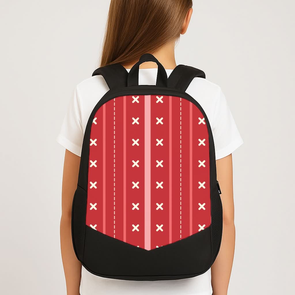 Stripes And Stitches Red Christmas Pattern School Bag