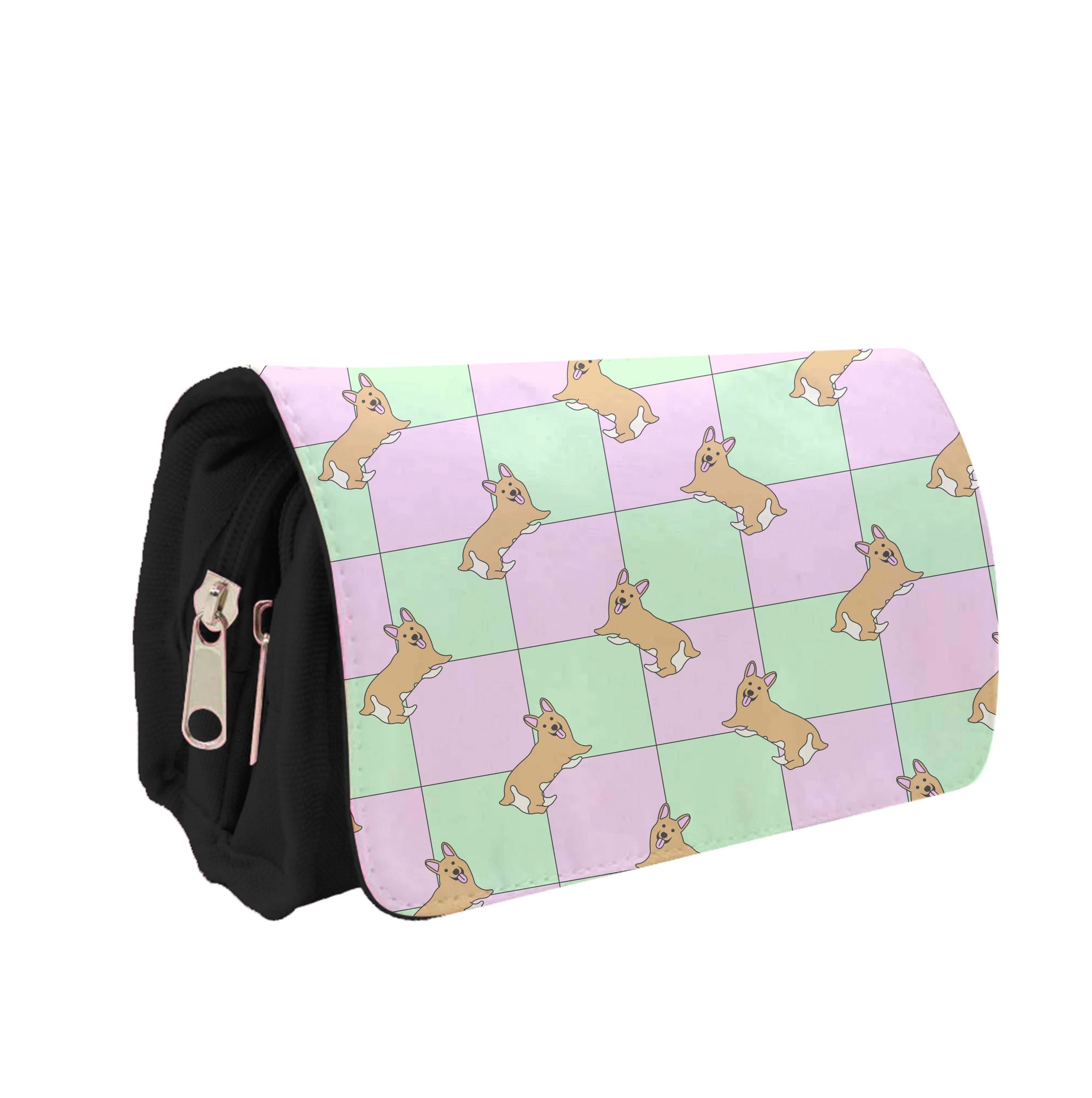 Checkered Corgis Pattern Pencil Case