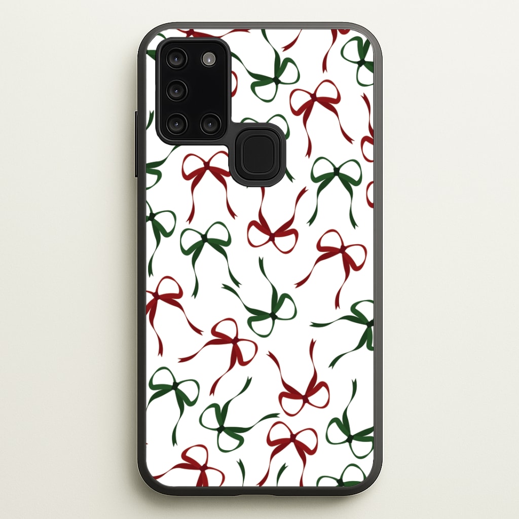 Red And Green Coquette Christmas Bows Pattern Galaxy A21s Case
