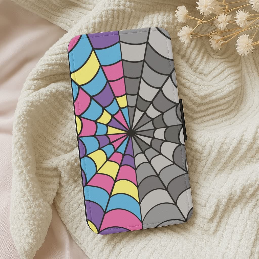Colourful And Gray Spiderweb Leather Phone Case