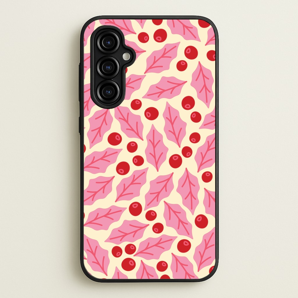 Pink Holly And Berries Pattern Galaxy A54 Case