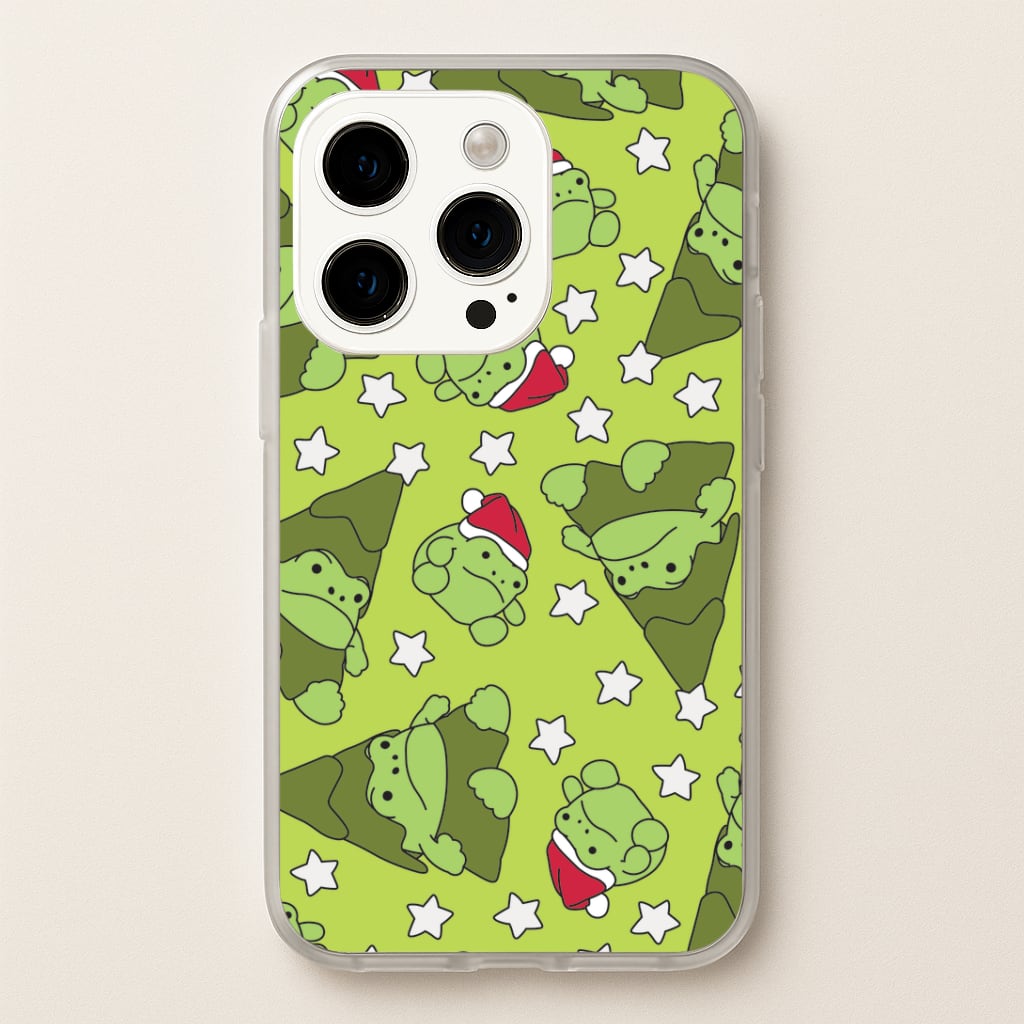 Christmas Frogs And Stars Plush Pattern iPhone 14 Pro Max Case