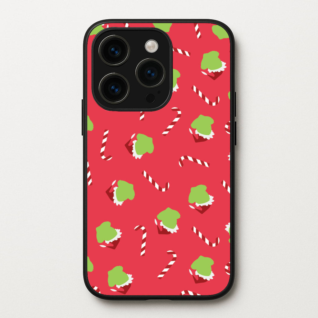 Green Creature And Candy Canes Pattern iPhone 14 Pro Case