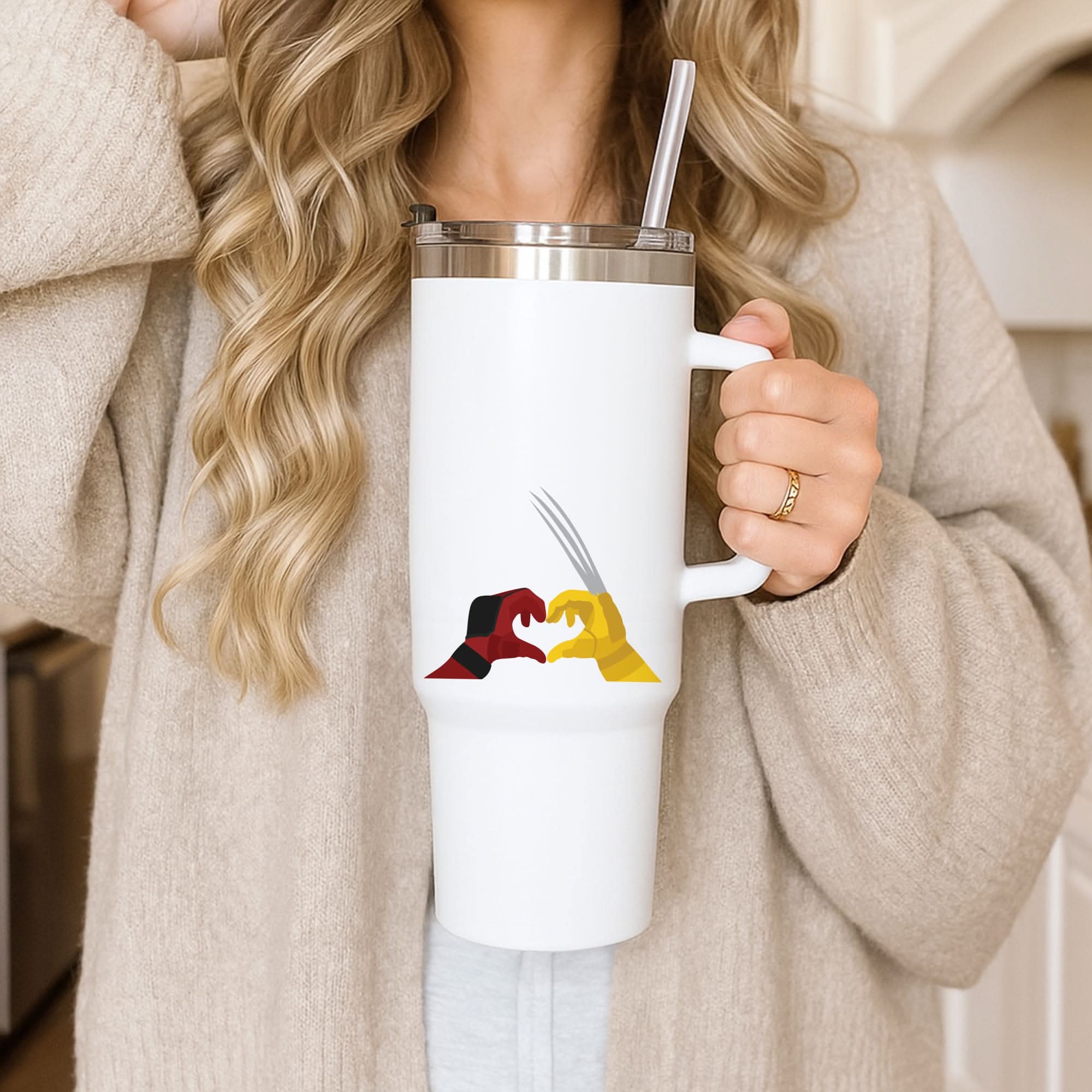 Red And Yellow Heroes Love Heart Tumbler