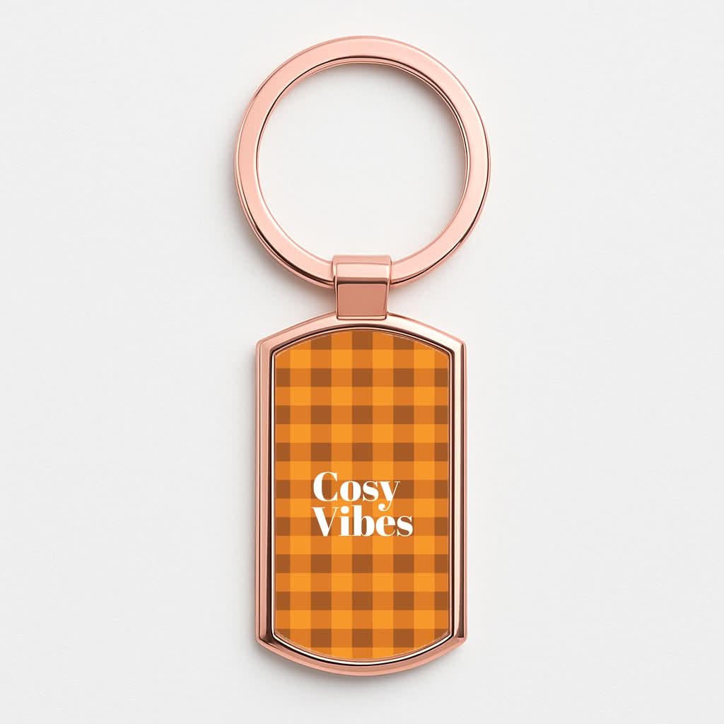 Checkered Cosy Vibes Rose Gold Keyring
