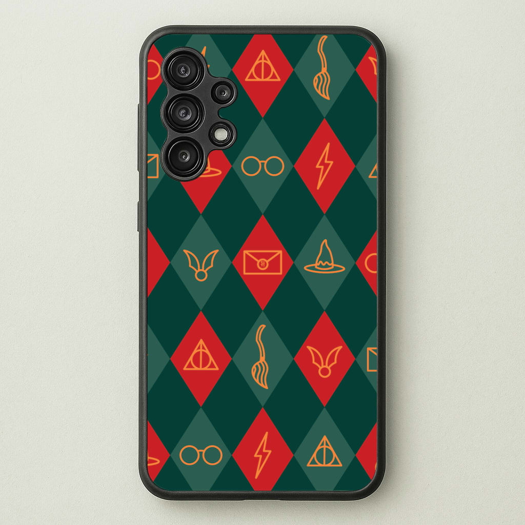 Christmas Wizard Icons Argyle Pattern Galaxy A13 Case