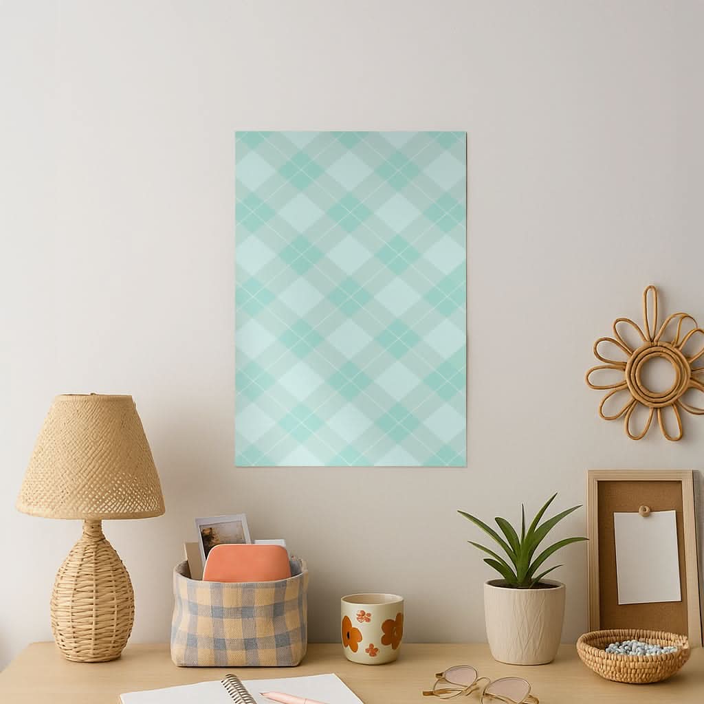 Light Cyan Tartan Christmas Pattern Art Print