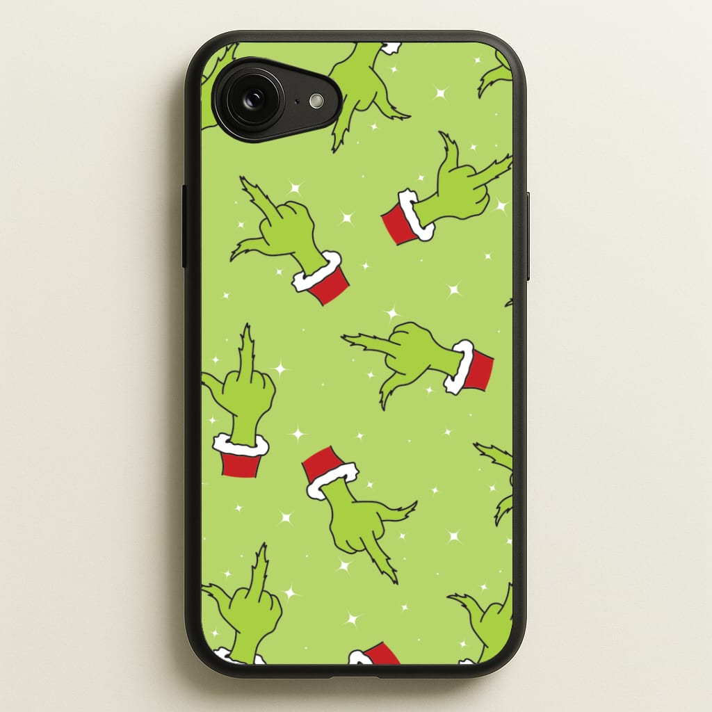 Green Middle Finger Christmas Pattern iPhone 16e Case