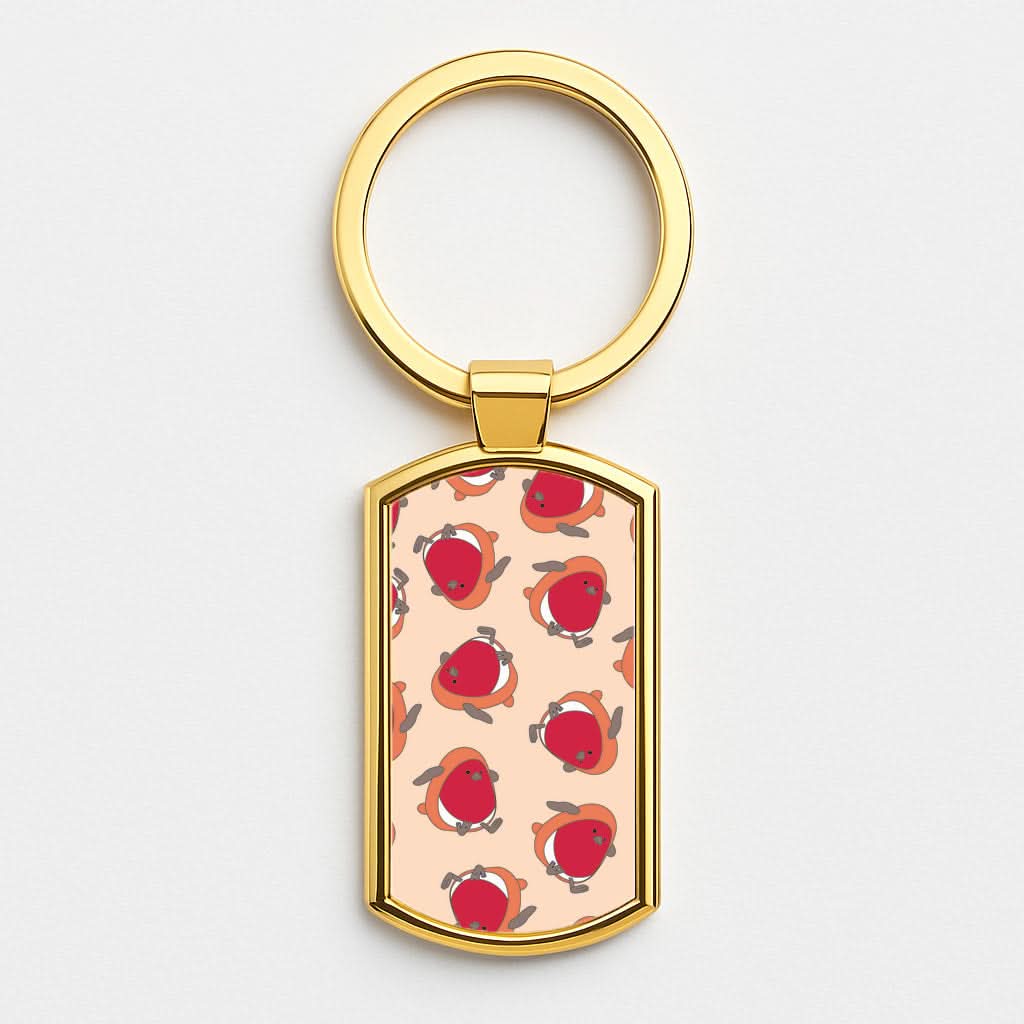 Christmas Robin Plush Pattern Gold Keyring