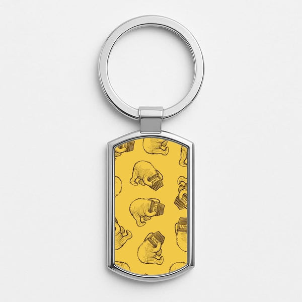 Winnie Honey Pot Pattern Silver Metal Keyring