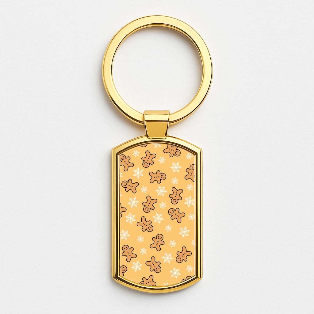 Cute Gingerbread And Snowflakes Pattern Gold Keyring