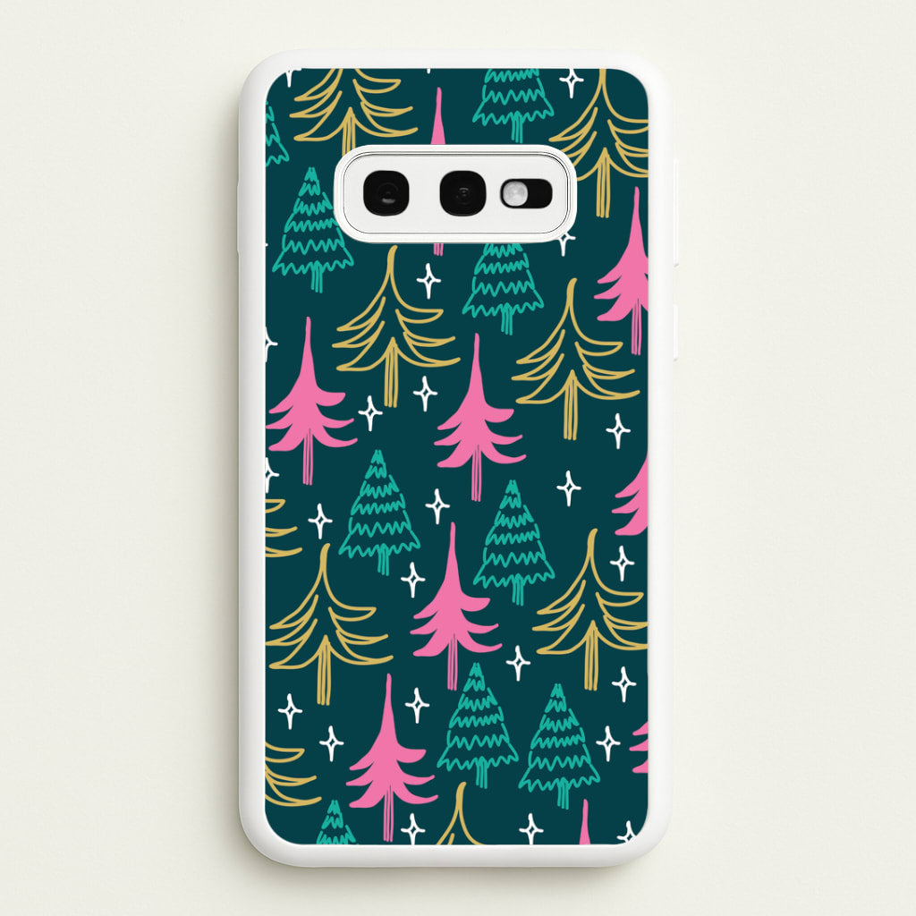 Colourful Sketched Christmas Trees Pattern Galaxy S10e Case