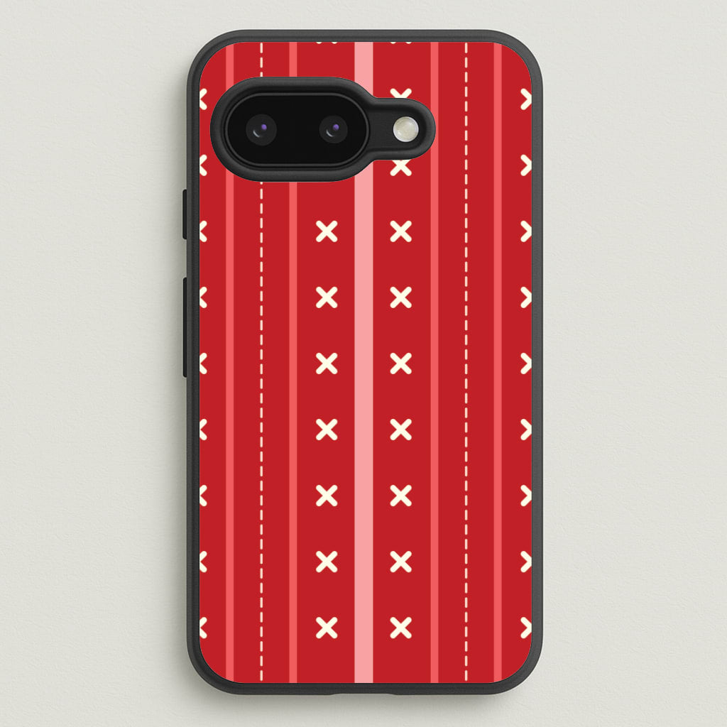 Stripes And Stitches Red Christmas Pattern Google Pixel 9a Case