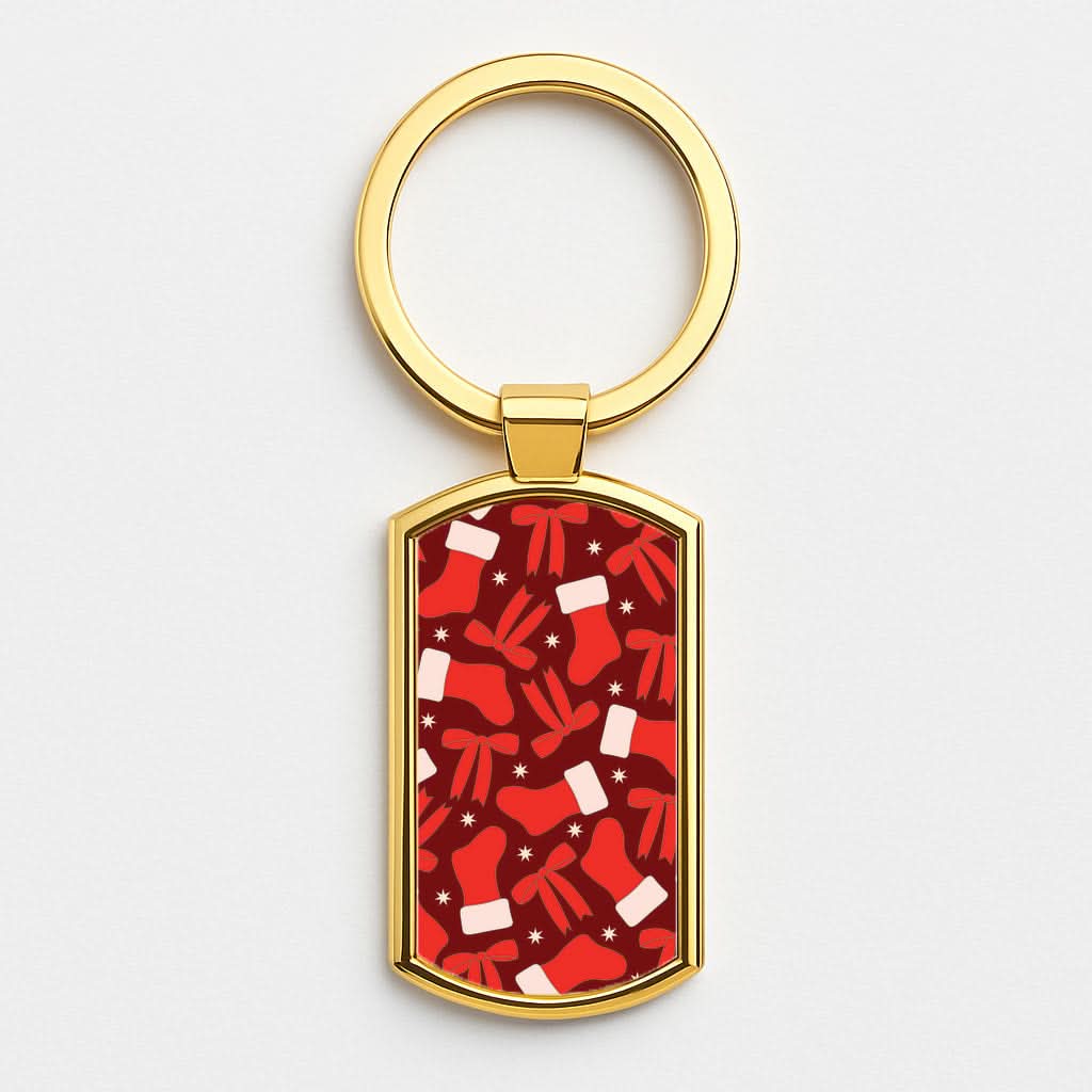 Stockings And Bows Pattern Gold Keyring