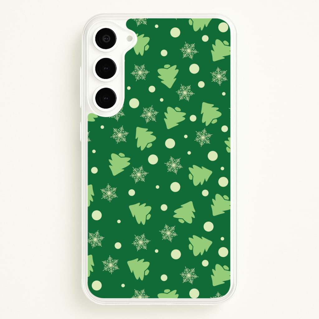 Cartoon Christmas Trees And Snowflakes Pattern Galaxy S23 Case